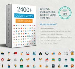2400多个彩色的矢量图标合集：2400+ Colored Vector Icons Bundle